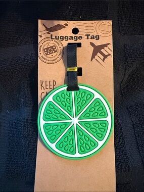 Kids Green Lime Slice Luggage Tag with Black Strap
